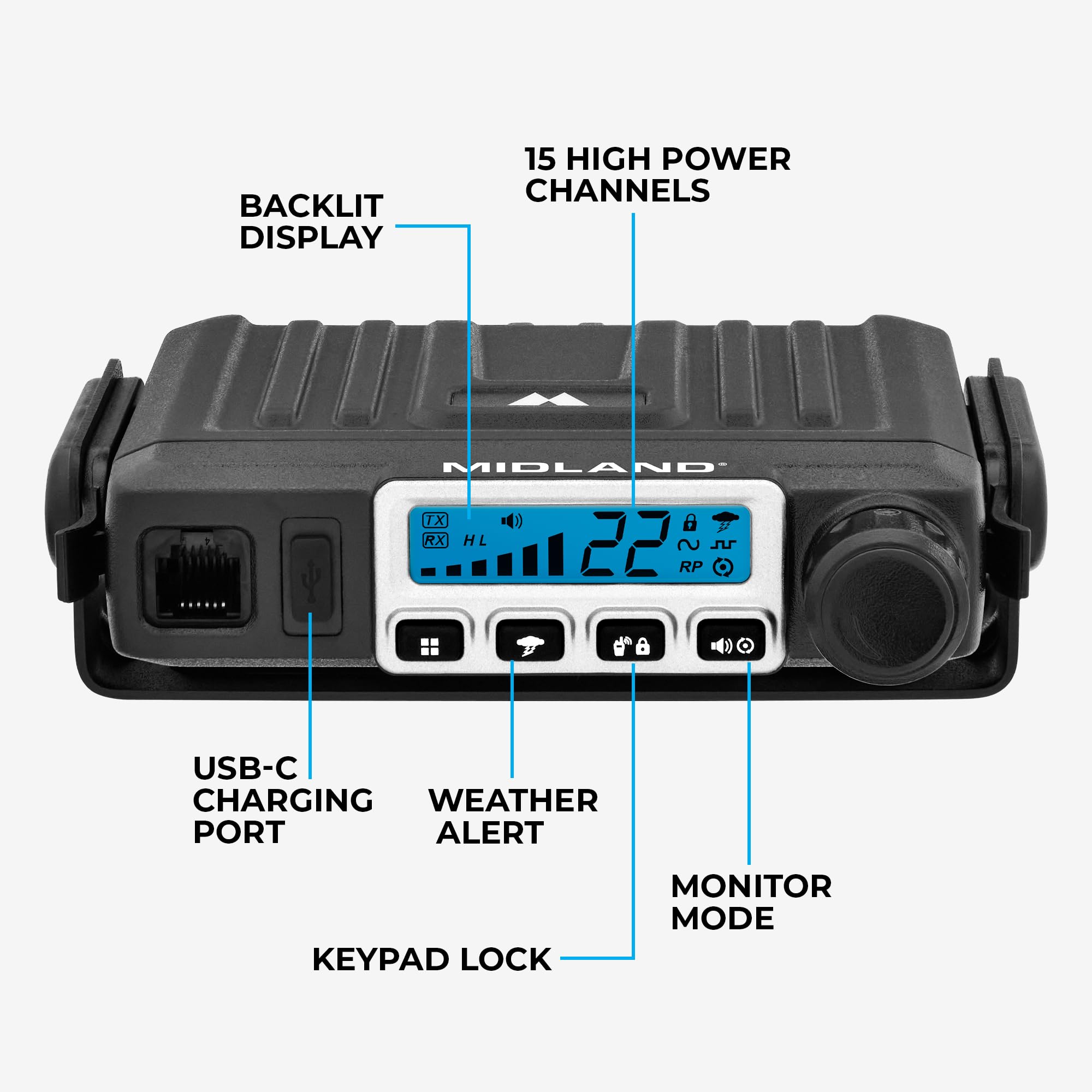 Midland® – MXT115VP3-15 Watt GMRS MicroMobile® Two-Way Radio - Off Roading Outdoor Farm - Extended 3dB gain Universal Lip Mount Antenna Dustproof Noise-Canceling Microphone - 8 Repeater Channels - Image 5