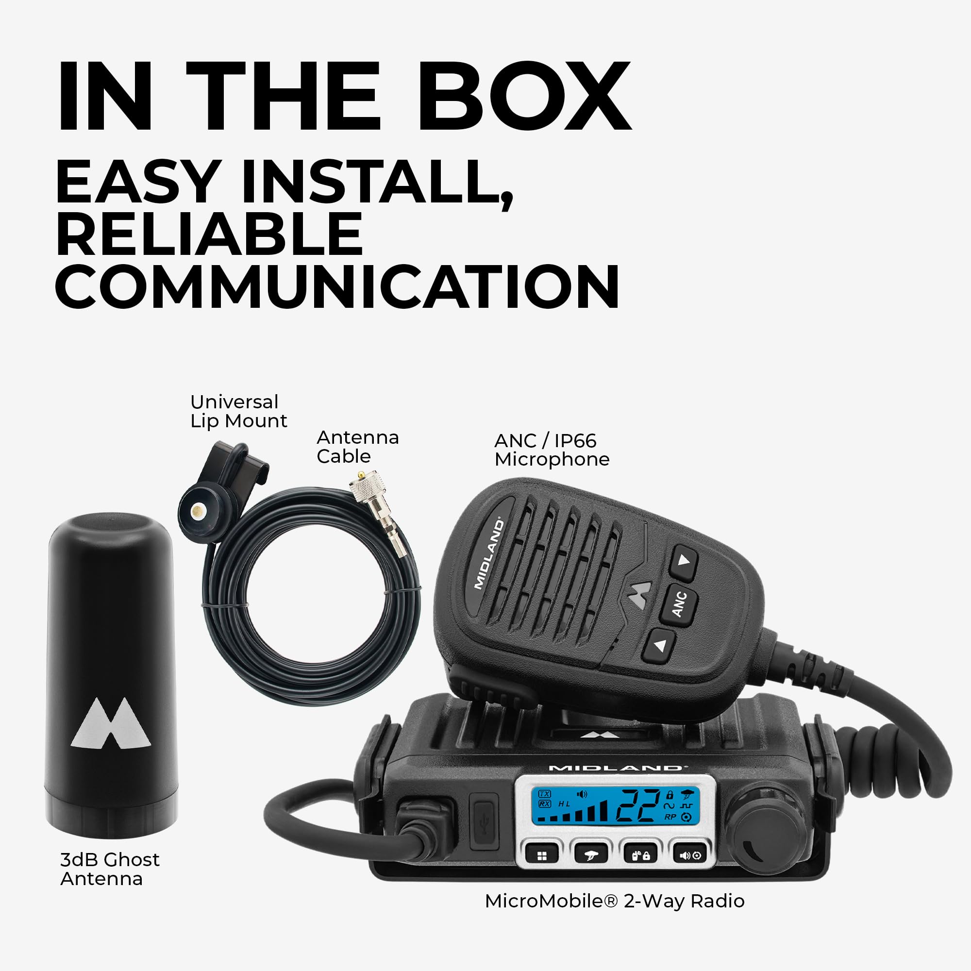 Midland® – MXT115VP3-15 Watt GMRS MicroMobile® Two-Way Radio - Off Roading Outdoor Farm - Extended 3dB gain Universal Lip Mount Antenna Dustproof Noise-Canceling Microphone - 8 Repeater Channels - Image 6
