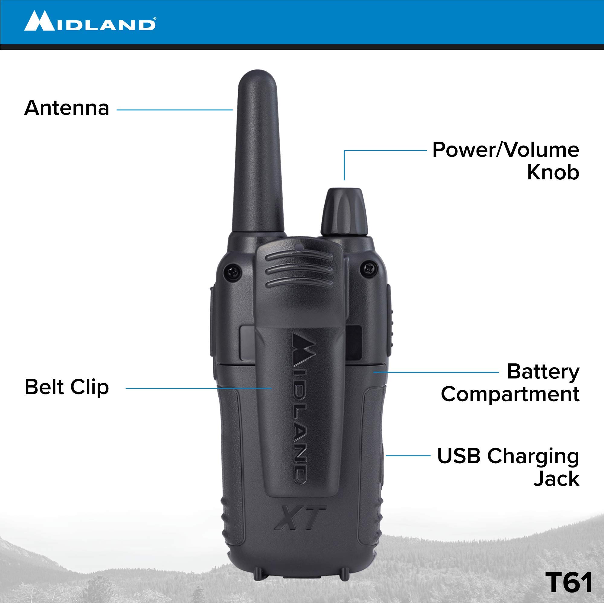 Midland T61VP3 36 Channel FRS Two-Way Radio - Up to 32 Mile Range Walkie Talkie - Yellow/Black (Pack of 12) - Image 5